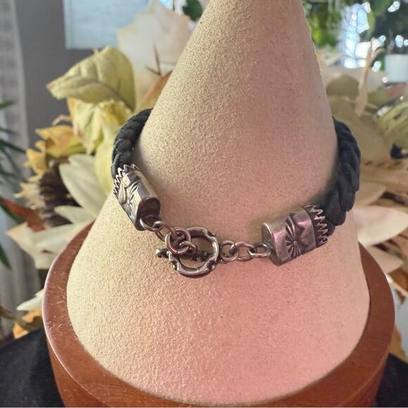 Leo Feeney Don Lucas Braided Leather Sterling Silver Blue Aventurine Bracelet - Picture 10 of 12